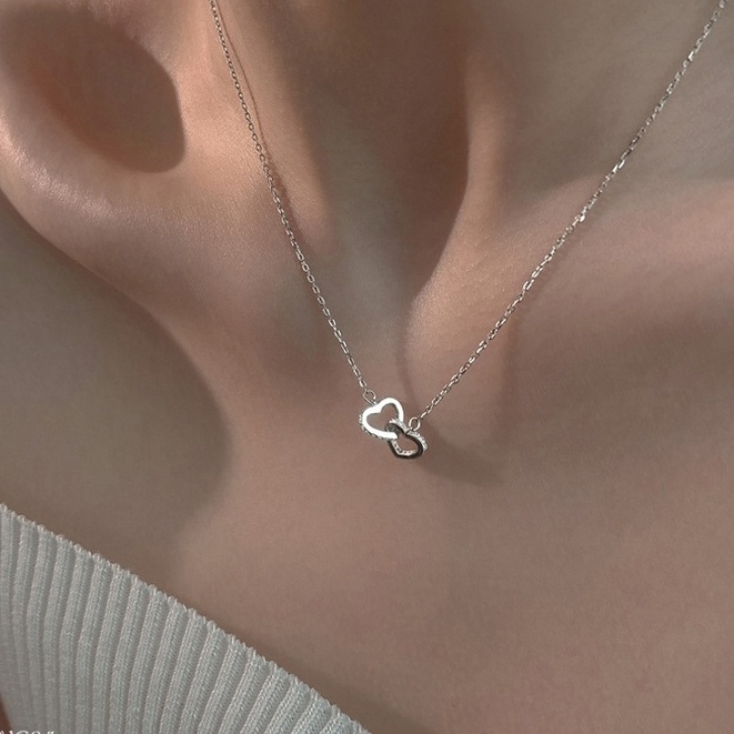 Dây chuyền bạc vòng cổ nữ trái tim đính đá xinh xắn double heart | HARMONY ACCESSORIES VC84