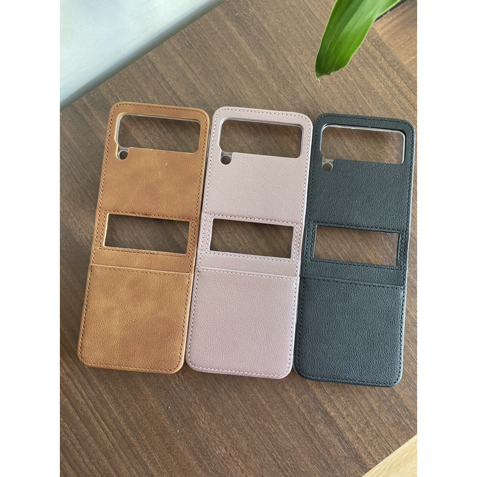 (Z Flip4)Ốp điện thoại da chống sốc chống trầy có ngăn đựng thẻ cho Samsung Galaxy Z Flip 4 , Flip3 5G có ngăn cài thẻ