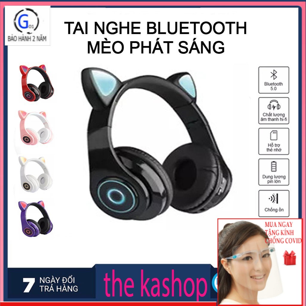 Tai nghe mèo bluetooth, headphone tai mèo loại lớn dễ thương có mic, âm bass mạnh mẽ và dung lượng pin khủng 400mAh