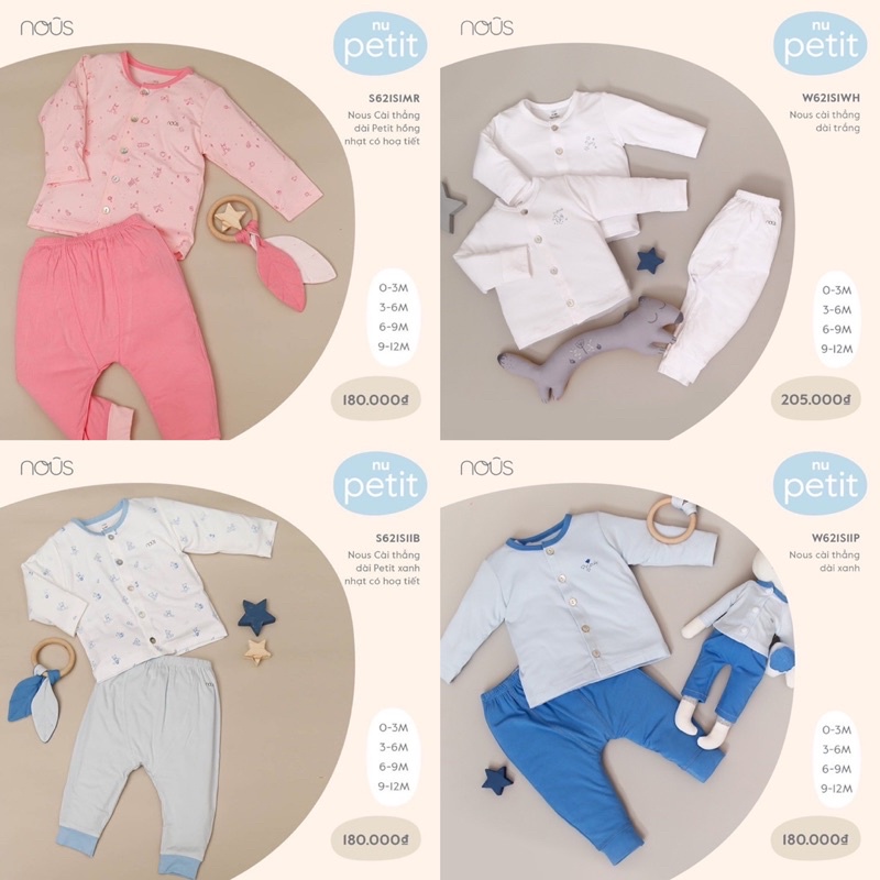 Bộ Nous sơ sinh cài thẳng cho bé từ 0-3m đến 6-9m