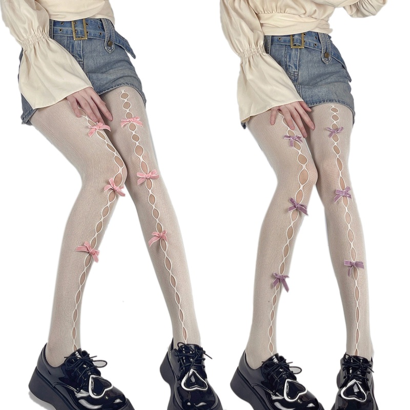 Xixi Quần Tất Lưới Đính Nơ Phong Cách Lolita Nhật Bản Quyến Rũ Ngọt Ngào Dành Cho Nữ