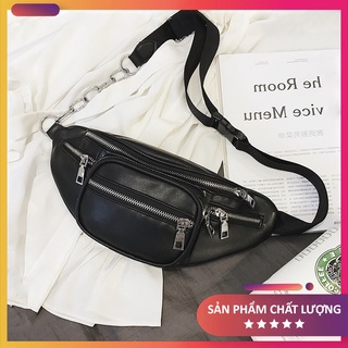 Túi da bao tử nam nữ, túi da mềm chất đẹp chống nước, phối dây xích phong cách cá tính cực ngầu [ẢNH, VIDEO THẬT]