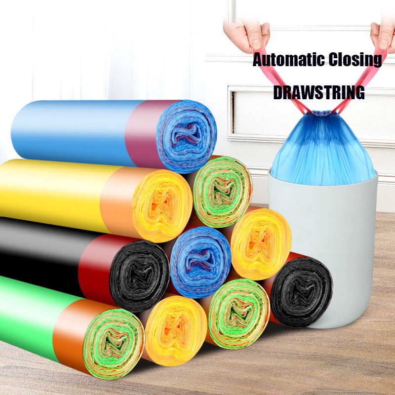 Cuộn 15 túi đựng rác bằng nhựa PE 45cmx50cm có dây rút tiện lợi