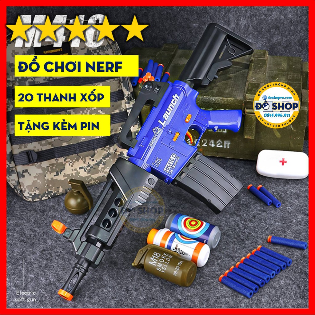 Đồ Chơi Nerf Cỡ Lớn Tự Động Dùng Pin NE01 (Kèm 20 Que Sốp, 1 Kính và Tặng Kèm Pin) - Đô Shop