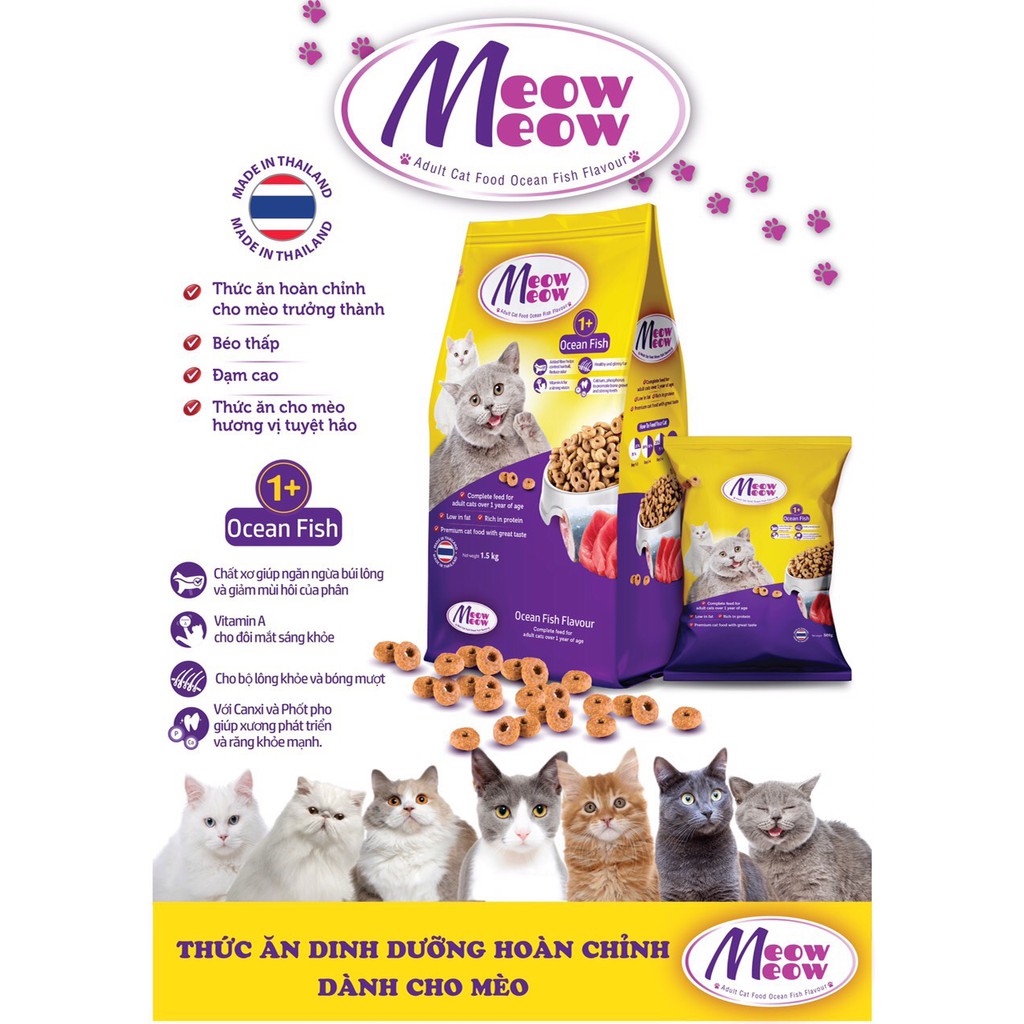 Thức ăn mèo cao cấp Meow Meow 1,5kg
