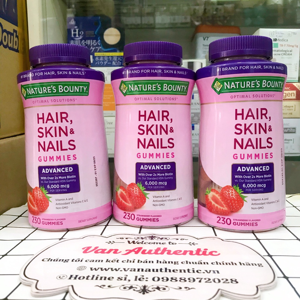 Thực phẩm chức năng Kẹo dẻo Hair, Skin and Nails Gummies 230 viên của Mỹ, mẫu mới
