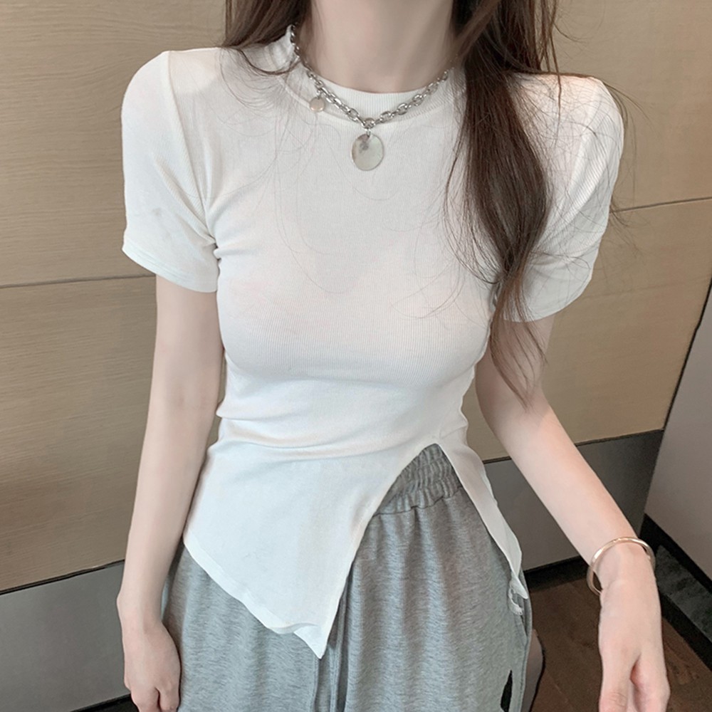 [Áo thun nữ tay ngắn xẻ tà] Áo phông nữ cộc tay vạt chéo xẻ tà ulzzang CHILLSTYLE A01