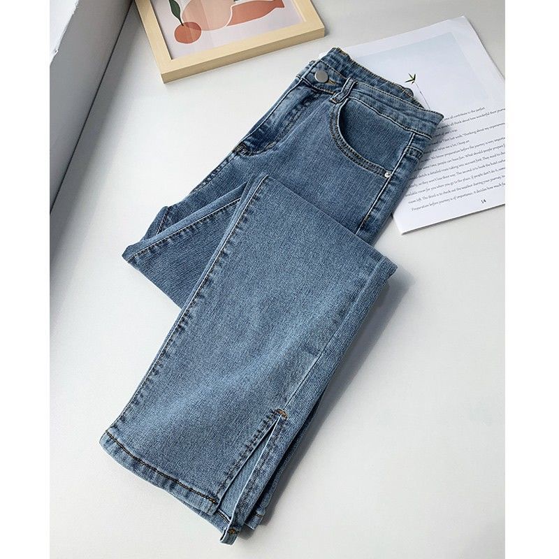 Quần jean dài COZOKC lưng cao dáng rộng thiết kế xẻ tà cá tính