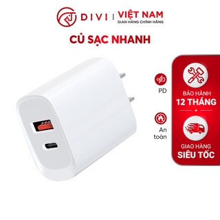 Củ sạc nhanh DIVI QH42 - Sạc nhanh PD - Công suất 20W - 2 Cổng USB - Type C - Hàng chính hãng Bảo hành 12 tháng 1 đổi 1