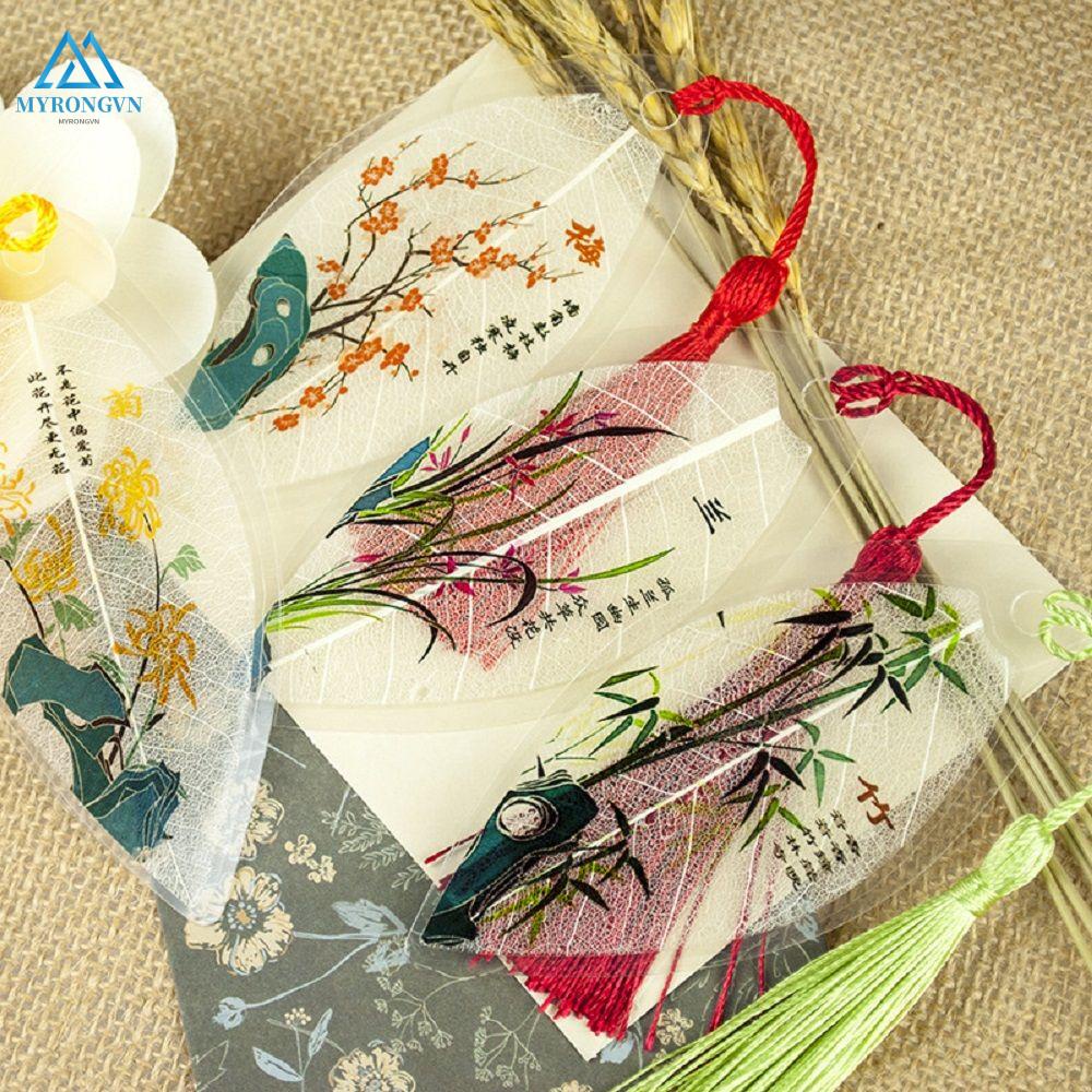 1 miếng dán đánh dấu trang sách hình chiếc lá phong cách Trung Hoa cổ điển