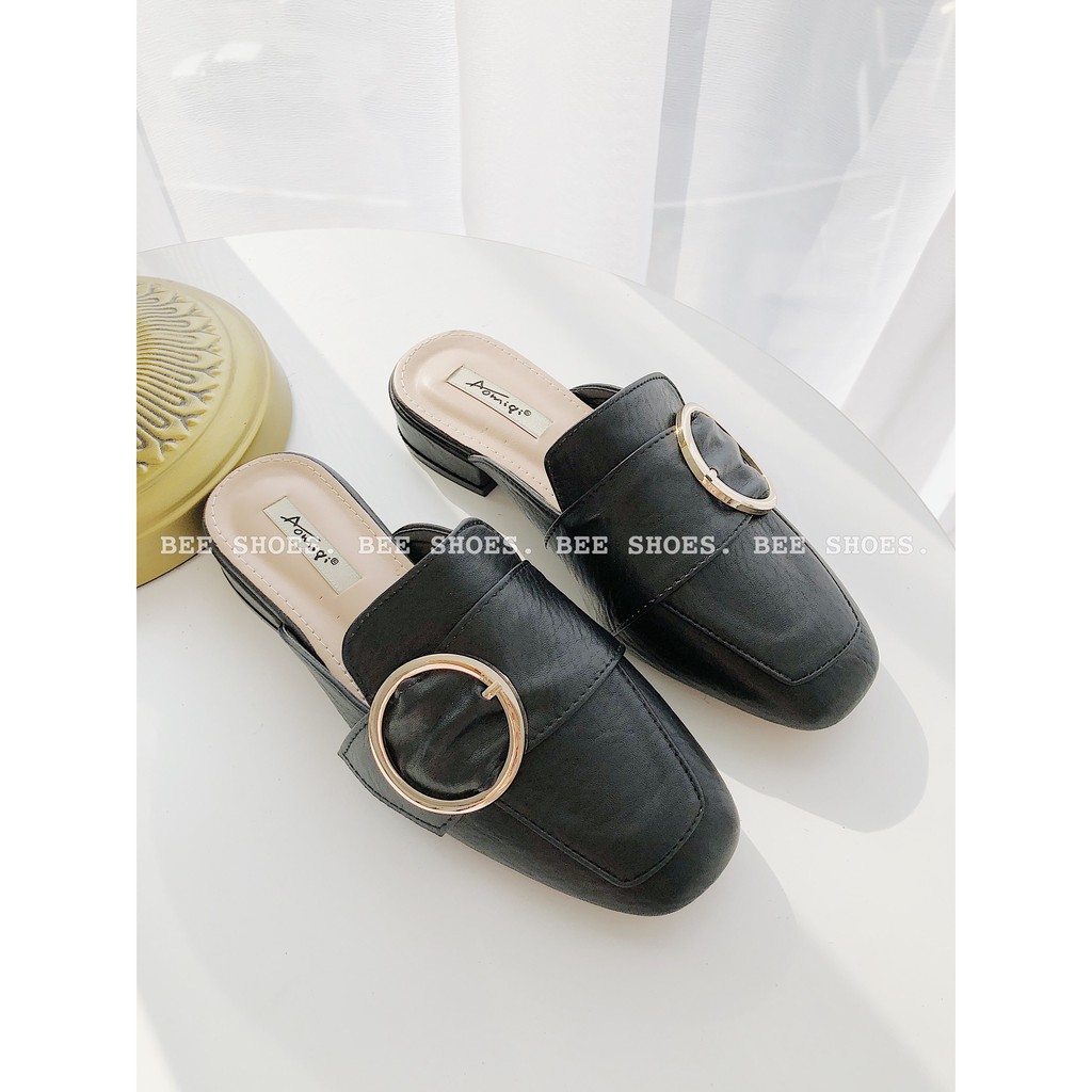 BEESHOES - GIÀY SỤC MŨI TRÒN CAO 2 PHÂN - GIÀY SỤC 2 PHÂN CHẤT DA MÈM ĐI SIÊU EM  SẴN MÀU ĐEN - KEM | BigBuy360 - bigbuy360.vn