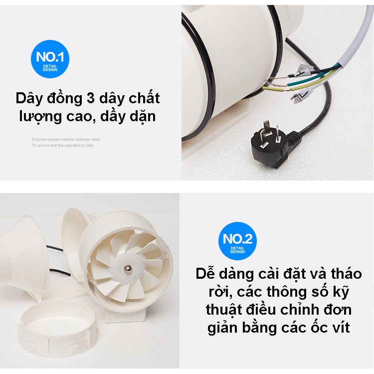 Quạt thông gió nối ống đường ống đồng trục Penck phi 100mm, 150mm, 200mm, 250mm, 300mm