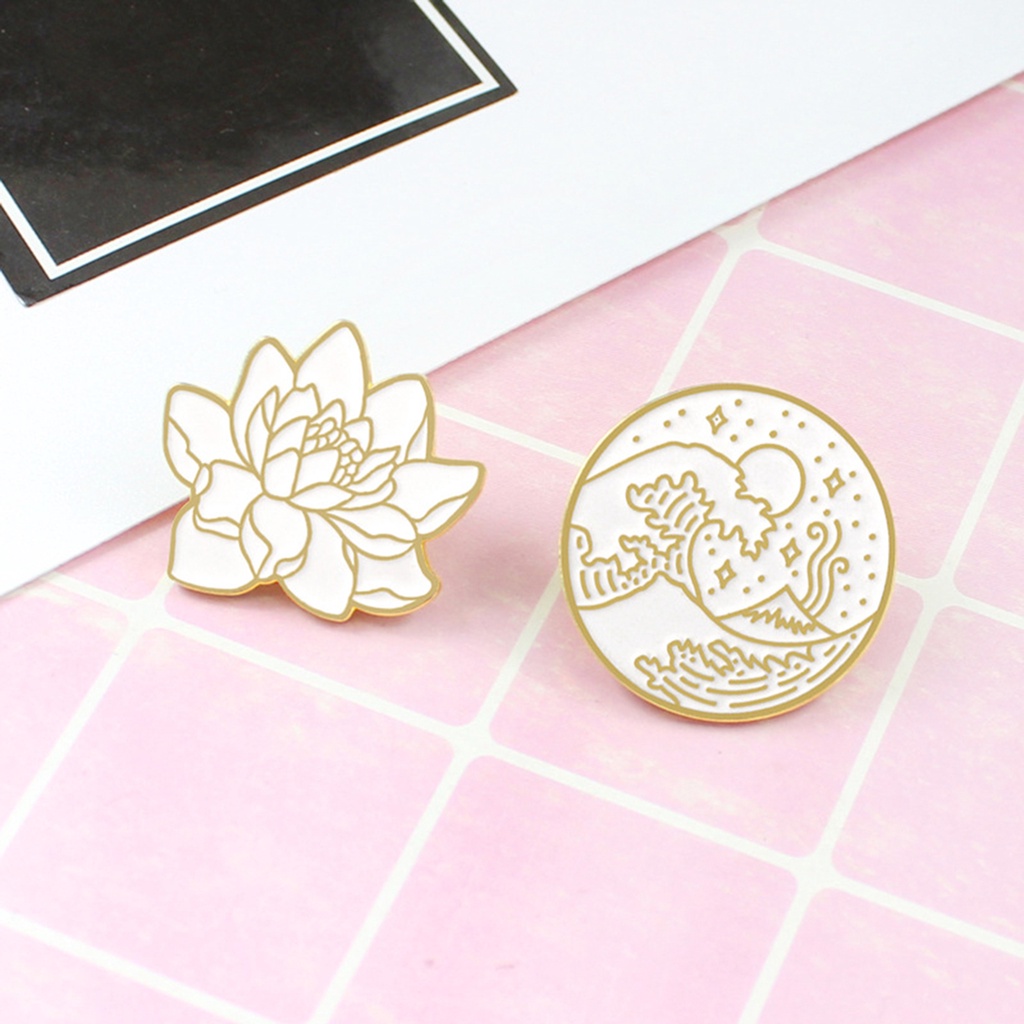 Trâm cài áo thời trang hình hoa sen và sóng biển phong cách vintage cho nam và nữ