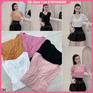 Áo thun nữ💎FreeShip💎áo cổ tim hàng QC cao cấp,áo form rộng,full tag mềm mịn và siêu mát