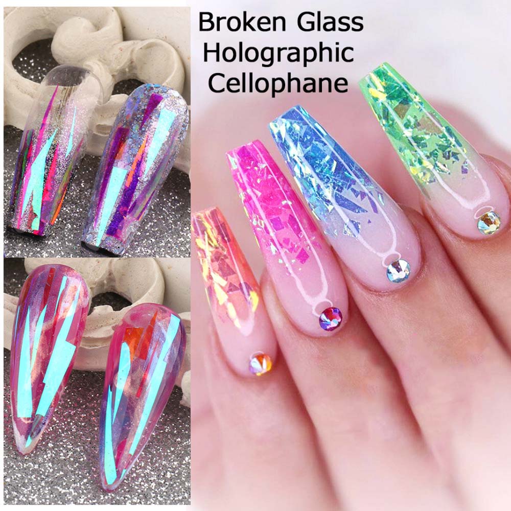 Miếng Dán Trang Trí Móng Tay Nghệ Thuật Chuyển Đổi Lá Kính Laser Lấp Lánh DIY 8 Màu Sắc