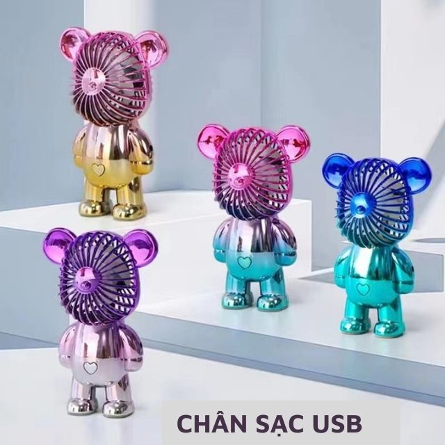 Quạt mini cầm tay hình gấu đáng yêu sạc Usb để bàn, làm quà tặng trang trí dễ thương - Alice store
