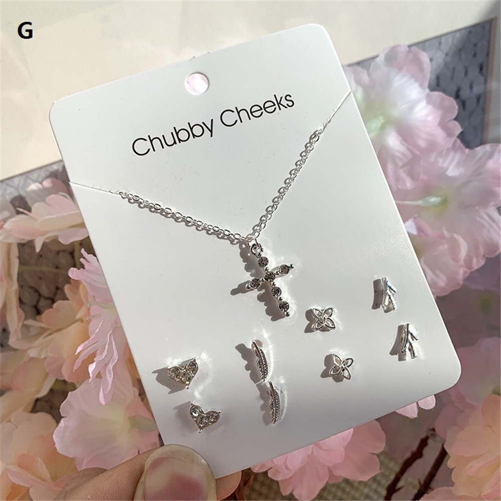 Bộ Vòng cổ + Bông Tai Thời Trang Hình Hoa Tuyết + Nơ Phong Cách Hàn Quốc