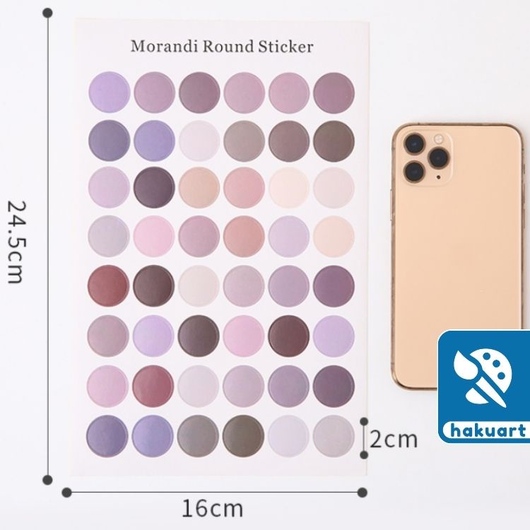 Bộ 48 Tấm Sticker 6 Mẫu Hình Tròn Trang Trí Sổ Journal, Planner - Họa Cụ Hakuart