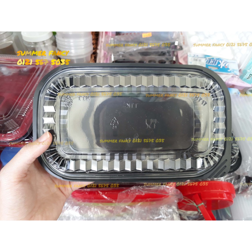 10 Hộp nhựa đựng cơm phần sushi mứt, cơm, bánh phối đế đen HT17 - Plastic box