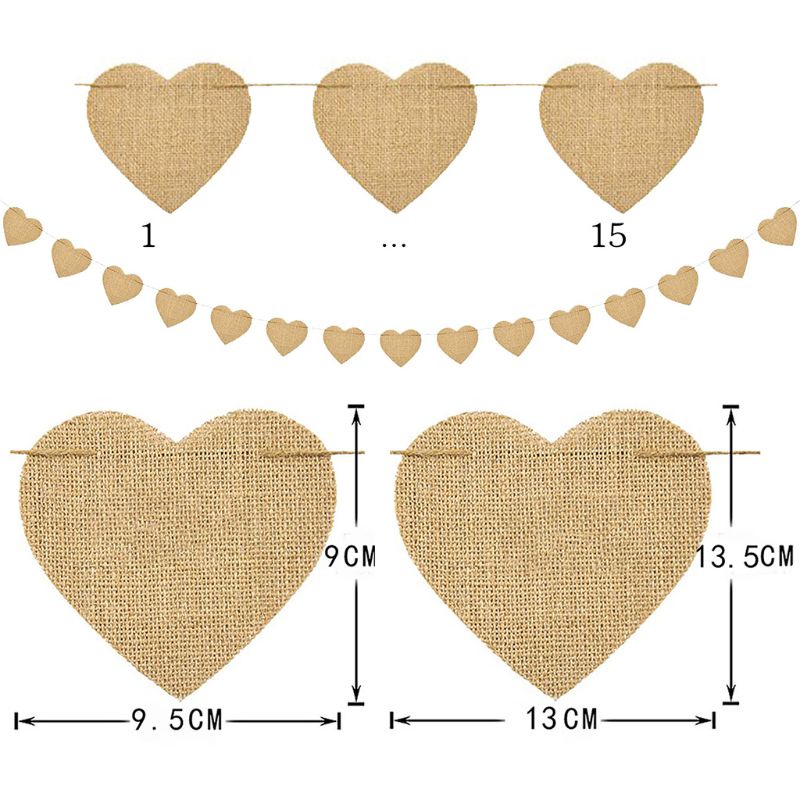 1 Set Dây Treo Trang Trí Hình Trái Tim Bằng Vải Bố Phối Ren