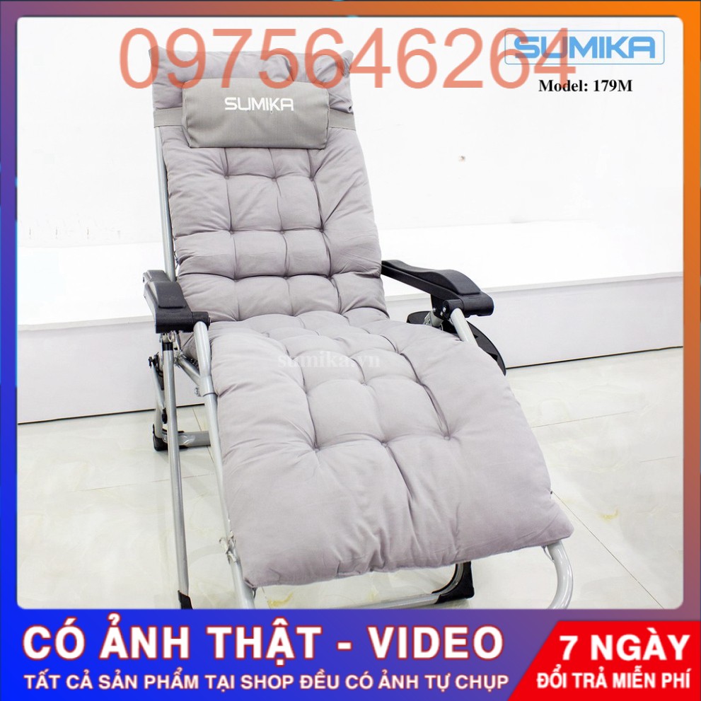 Ghế xếp thư giãn SUMIKA 179M - Tặng kèm nệm và khay đựng ly, khóa kim loại, tải trọng 300kg