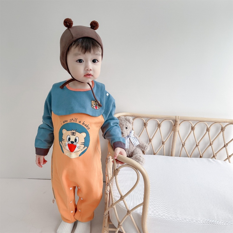 Bộ Áo Liền Quần Tay Dài Bằng Vải Cotton In Hoạt Hình Dành Cho Bé Trai Gái 0-24 Tháng Tuổi