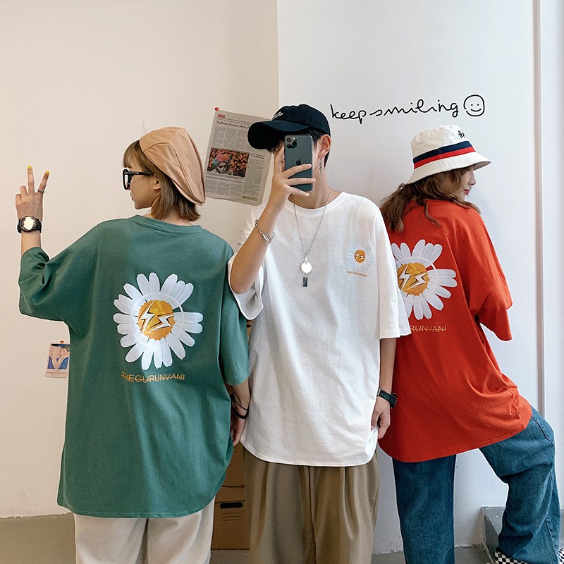 Áo Thun Unisex Form Rộng In Hoa Cúc