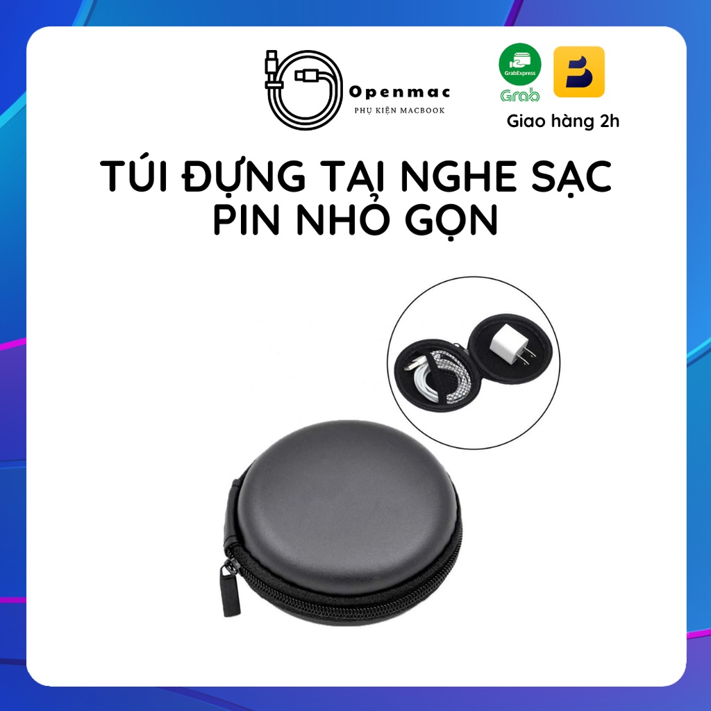 Túi, bao đựng tai nghe, sạc điện thoại, pin bằng da đa năng mini tròn chống sốc cứng cáp nhỏ gọn kèm móc khóa đi du lịch
