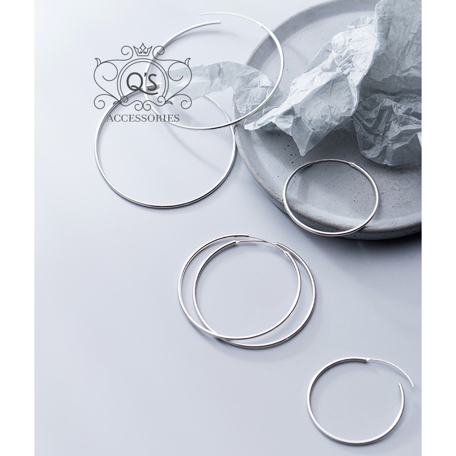 Khuyên tai bạc tròn bản to bông bạc nữ trơn big size chốt lẫy S925 HOOP Silver Earrings QA SILVER - KÈM ẢNH THẬT