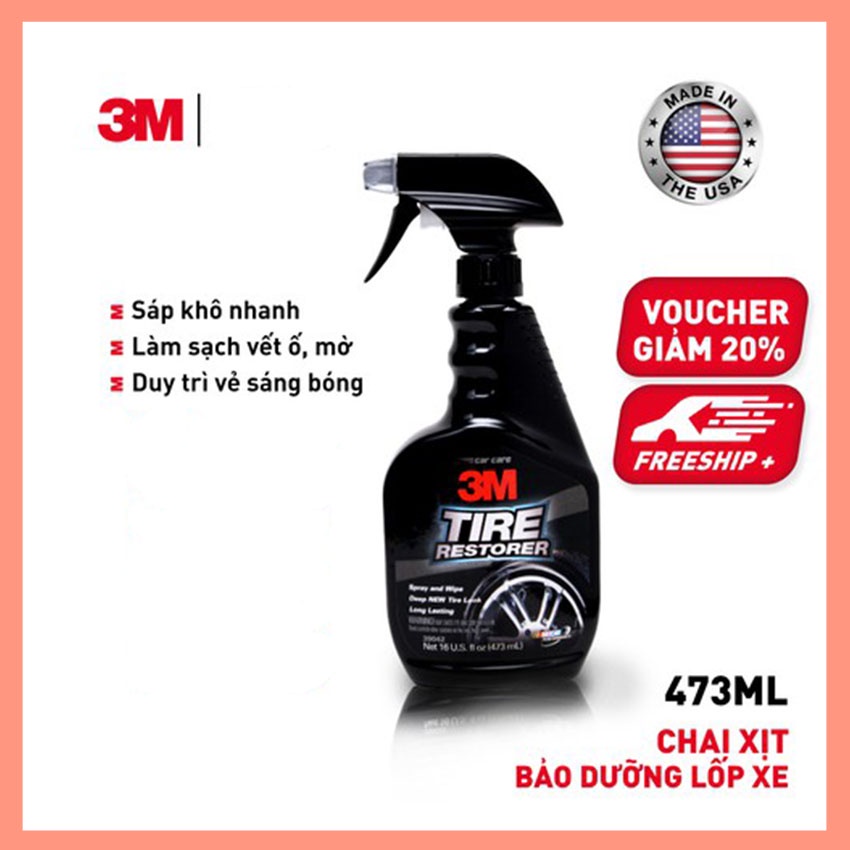 Chai Xịt Vệ Sinh Bảo Dưỡng Và Phủ Bóng Lốp Ô Tô Xe Máy 3M 39042 Tire Restorer 437ml - Nhập Khẩu 3M USA