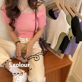 Áo Thun Dệt Kim Tay Ngắn Cổ Vuông 5 Màu Thời Trang Mùa Hè