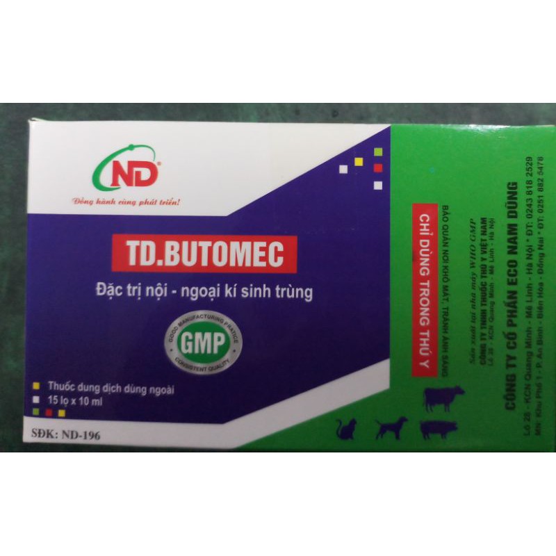 TD Butomec lọ 10ml nội ngoại kí sinh trùng, sử dụng trên sống lưng