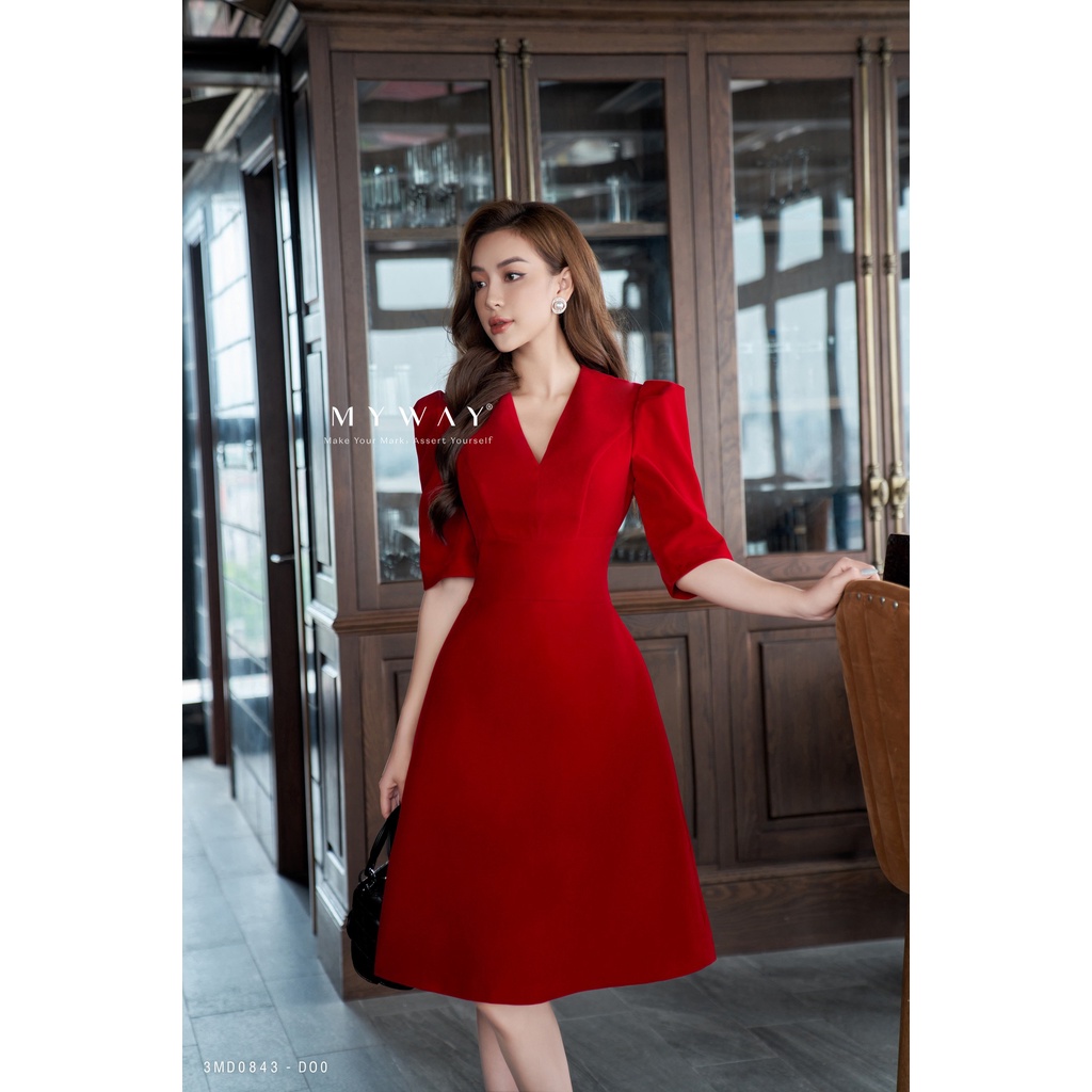 Đầm Nhung Nữ Dự Tiêc MY WAY Tay Bồng Dáng A Xòe Sang Trọng 3MD0843