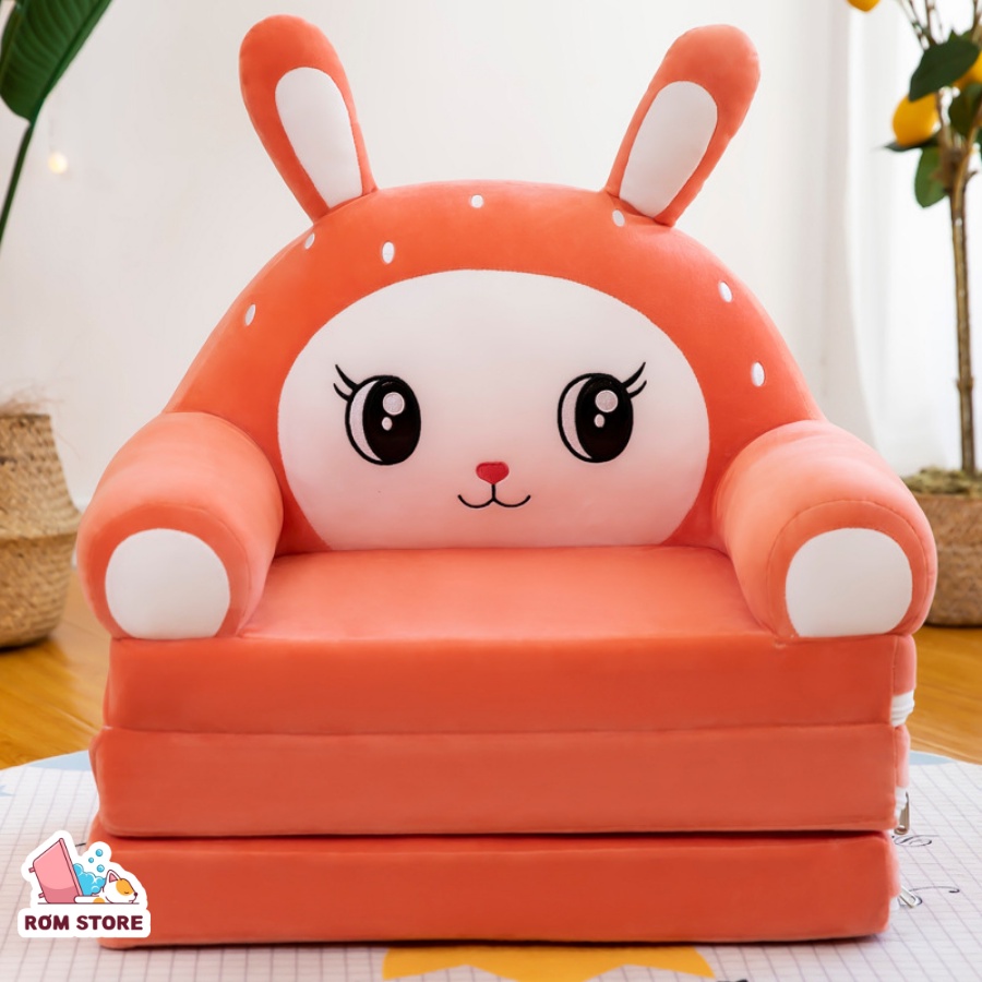 Ghế sofa cho bé, có thể làm giường ngủ mini, 3 tầng gấp gọn, nệm bông cao cấp, mẫu thỏ dễ thương Rơm Store