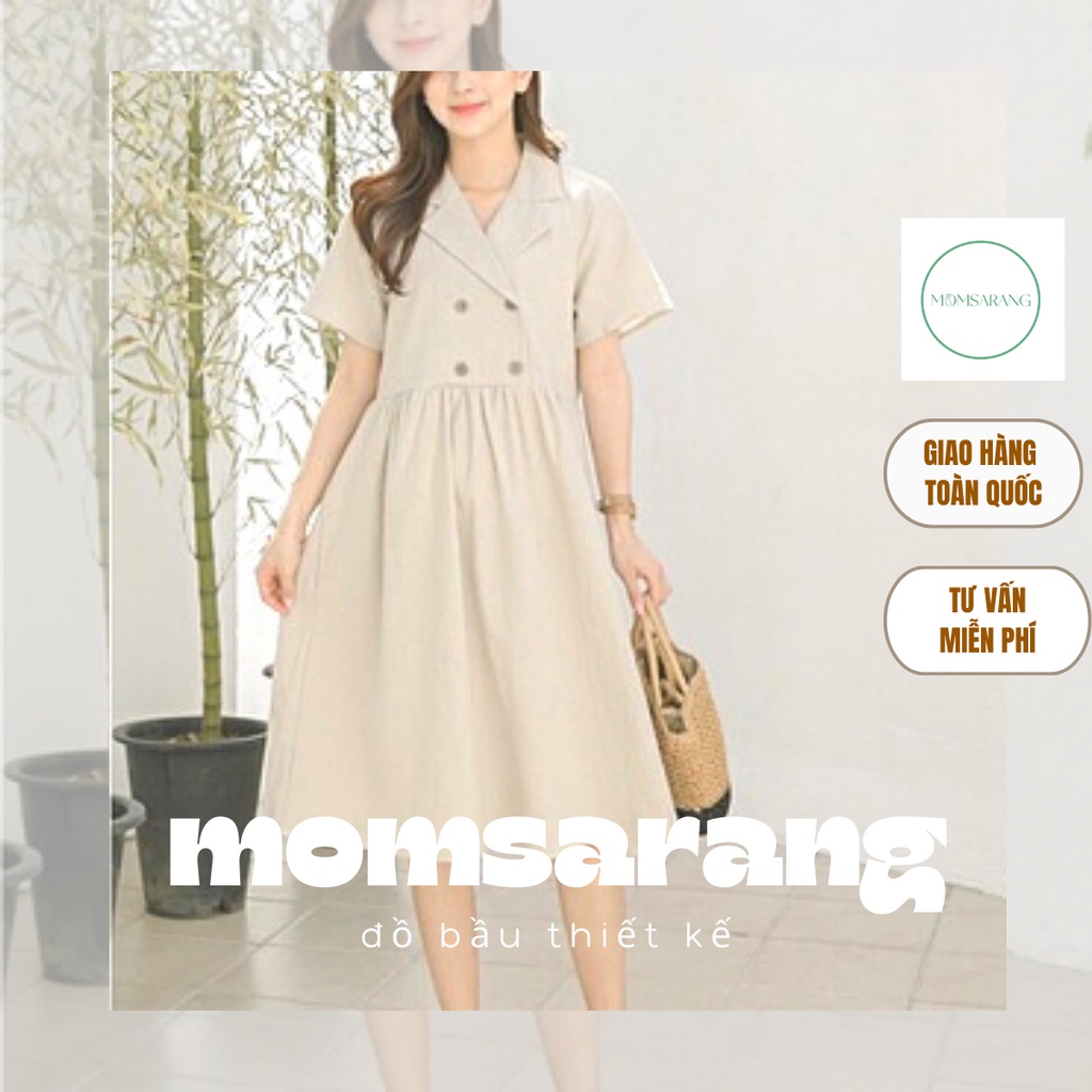 Váy bầu công sở Momsarang váy mùa hè 2 cúc phong cách Hàn quốc trẻ trung thanh lịch đủ size – H029