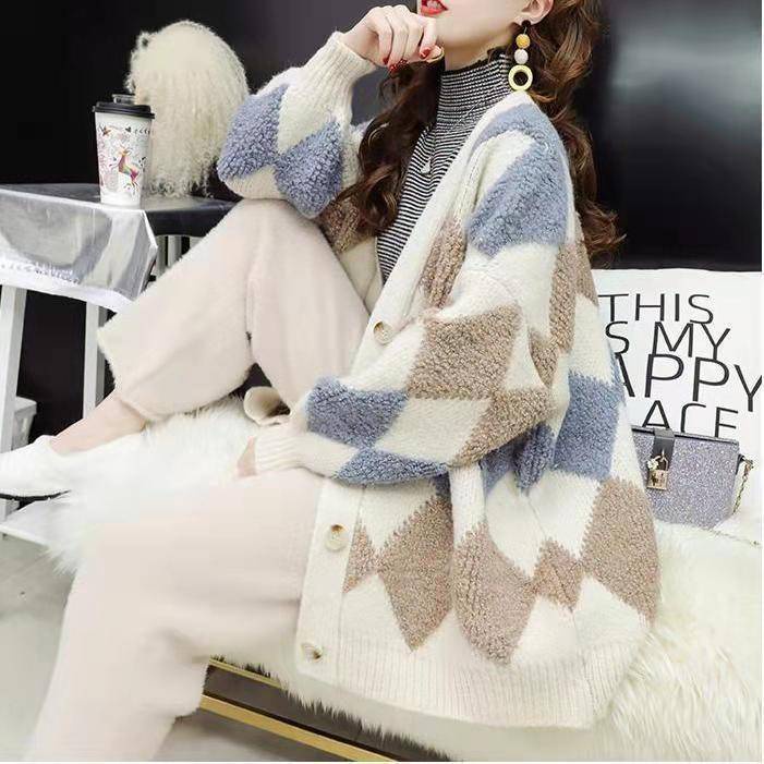 Áo Khoác Cardigan Dệt Kim Dày Dáng Rộng Cỡ Lớn Thời Trang Thu Đông Mới Trẻ Trung