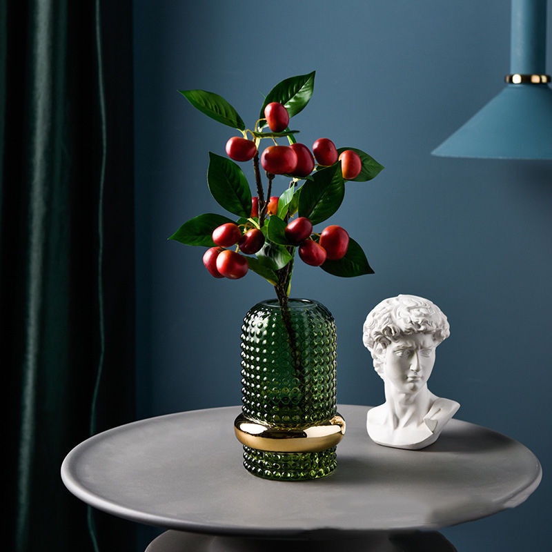 Bình thủy tinh Cắm hoa Bắc Âu Retro Màu xanh lá cây trang trí cắm hoa time decor