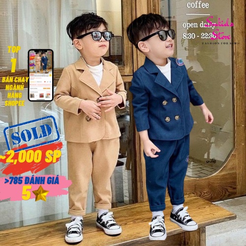 Set bộ vest nhung BEEMO 4 khuy cho bé trai Bộ suit bé trai chất liệu nhung chéo cao cấp - BST quần áo bé trai thu đông