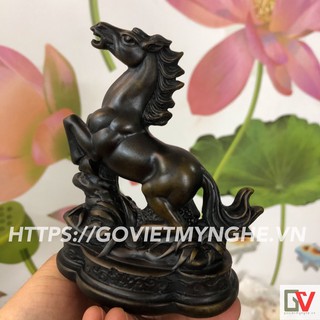 [Tượng con ngựa] Tượng Đá Trang Trí Ngựa Phong Thủy - Màu nâu đen - Cao 12cm