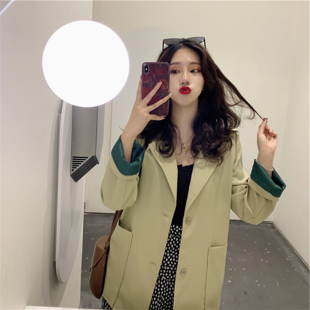 (Ảnh thật 3 hình cuối ) Áo blazer Ulzzang xanh mù tạt