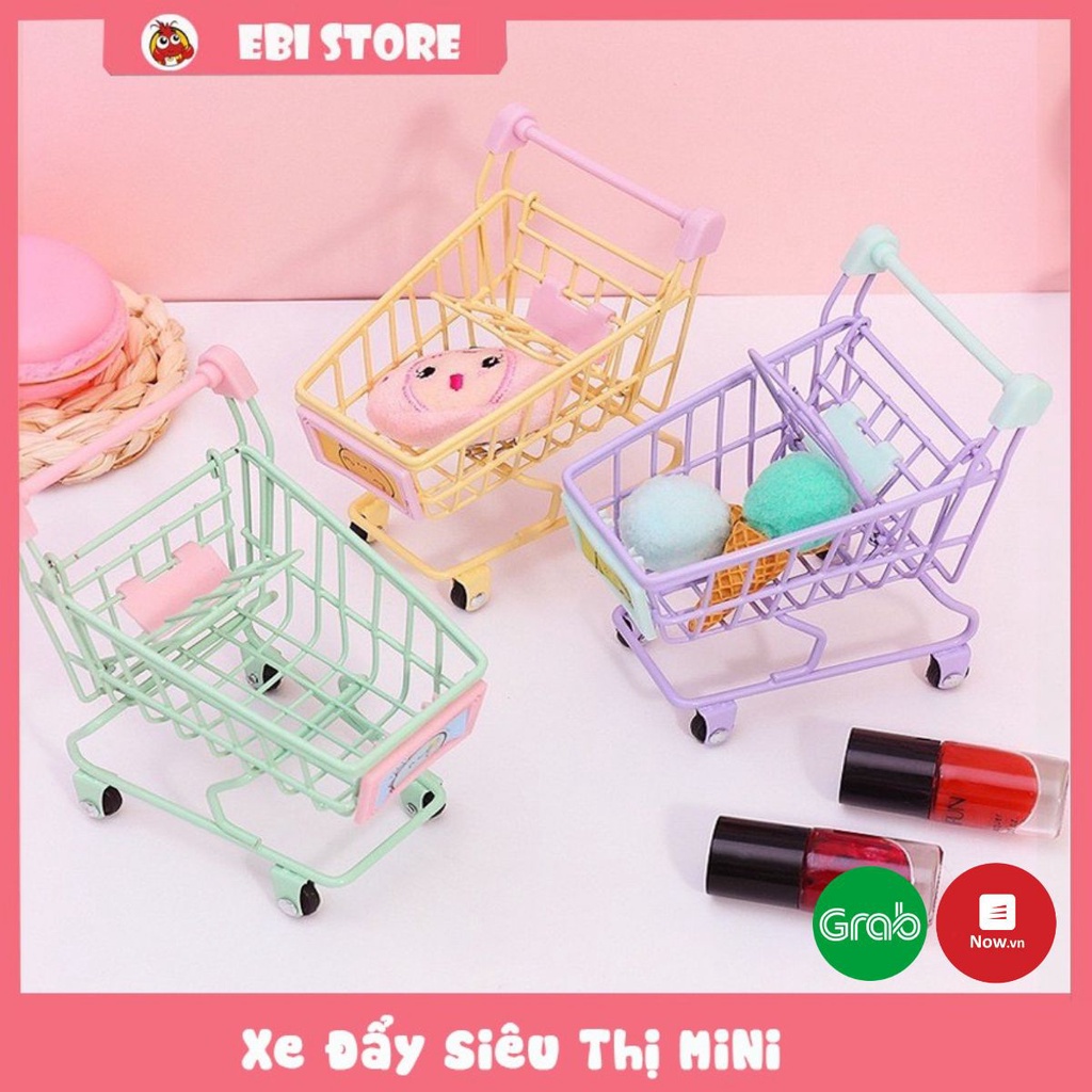 Xe Đẩy Siêu Thị ❤️ Xe Đẩy Đồ Chơi Mini Chất Liệu Thép Không Rỉ Trang Trí Bàn Học