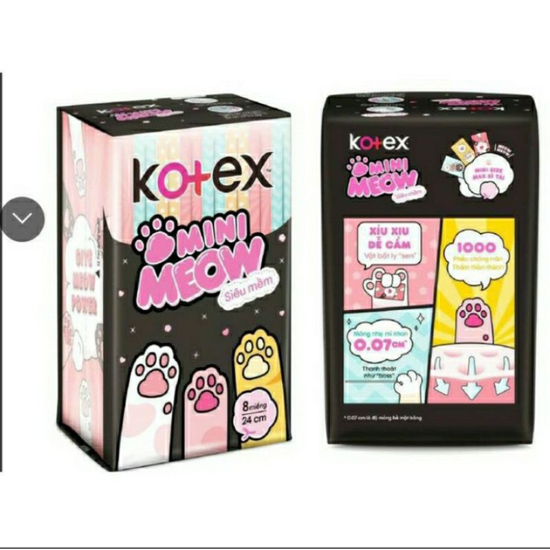 Băng vệ sinh Kotex mini meow siêu mềm siêu mỏng cánh 8 miếng