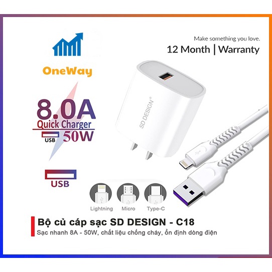 Củ sạc C18 tương thích tất cả các thiết bị di động : iphone, samsung, oppo. Bảo hành 1 đổi 1