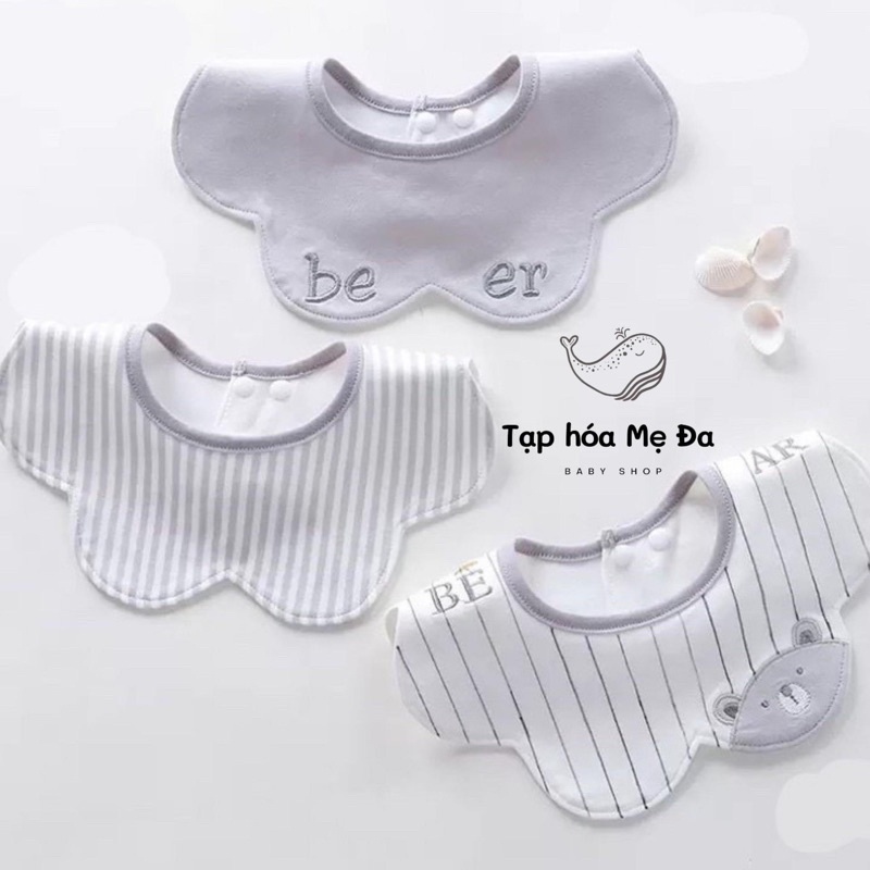 Set 3 yếm tròn xoay 360 độ 100% cotton chống thấm cho bé mẫu hình gấu siêu dễ thương