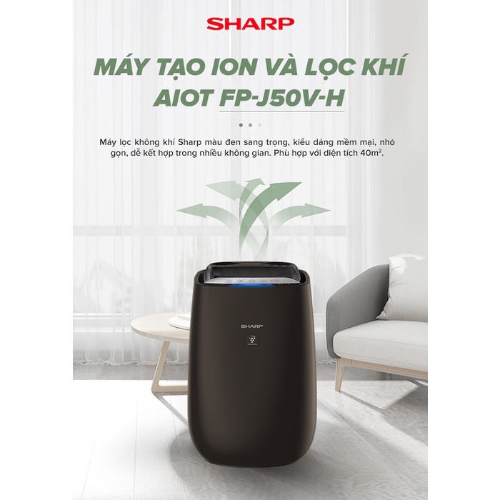 Máy lọc không khí Sharp FP-J50V-H Kết Nối điện Thoại (HAPOS, Nhập khẩu Thái Lan, Bảo hành toàn quốc)