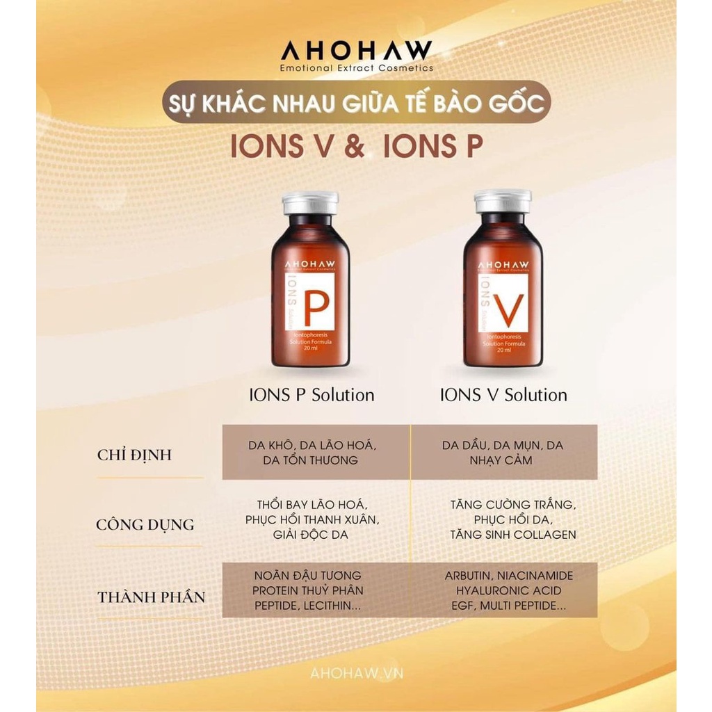 Tế Bào Gốc IONS Solution V Ahohaw Tái Tạo Phục Hồi Da Dưỡng Trắng Sáng Hộp 20 Lọ