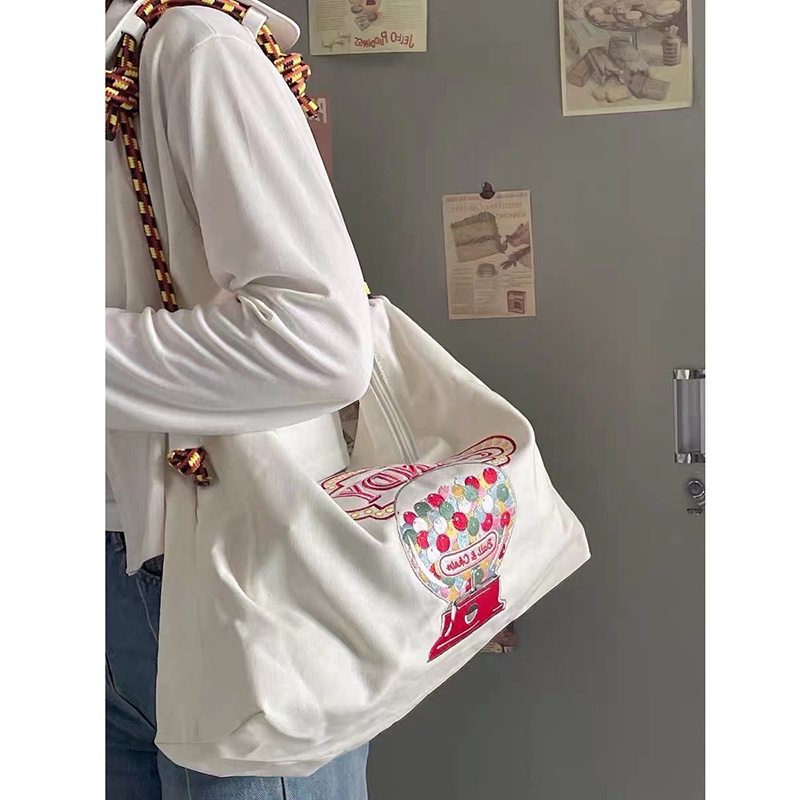 Túi Đeo Vai Bằng Vải canvas Sức Chứa Lớn Thân Thiện Với Môi Trường Phong Cách Nhật Bản Cho Nữ