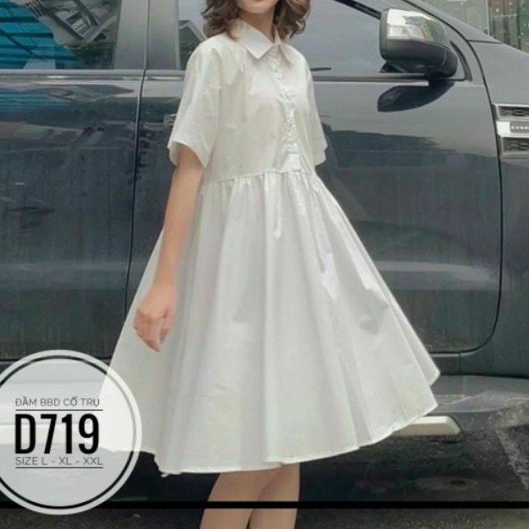 Đầm babydoll big size cổ trụ từ 60kg-90kg