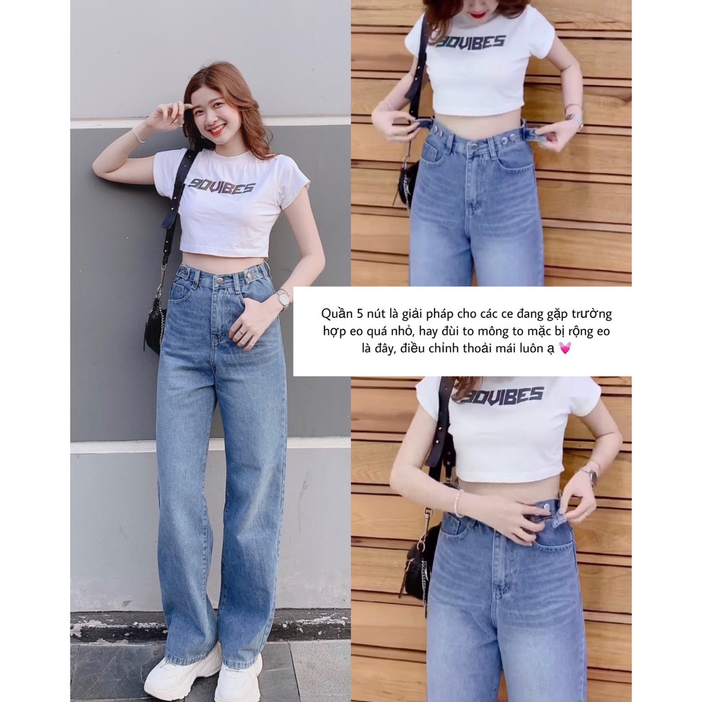 Quần Jean Ống Rộng SIMPLE JEAN Lưng Cao Unisex (Gài nút 2 bên lưng) (K001)