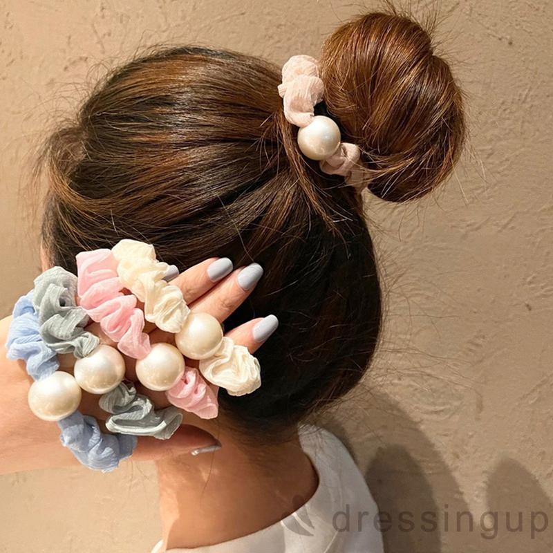 Dây buộc tóc đính ngọc trai nhân tạo màu sắc thời trang